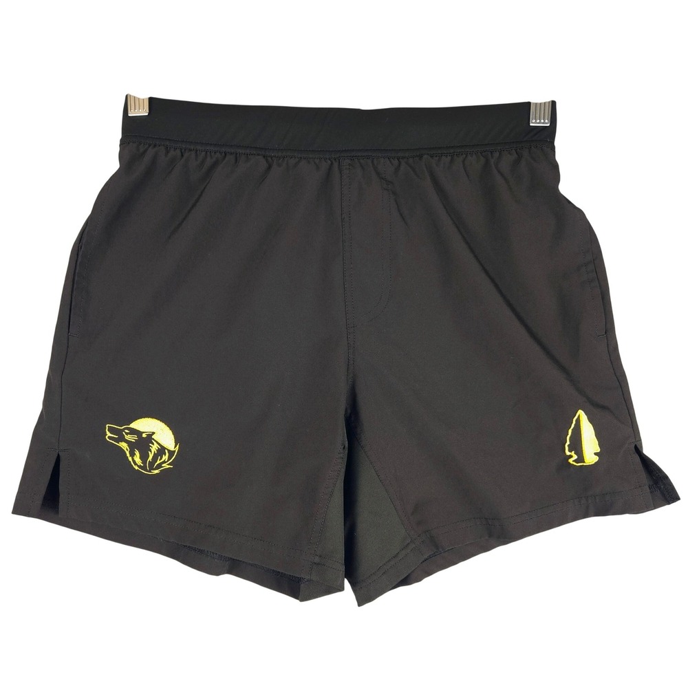 TacHuntFish Mens Black Performance Athletic Shorts Wolf Arrowhead Small